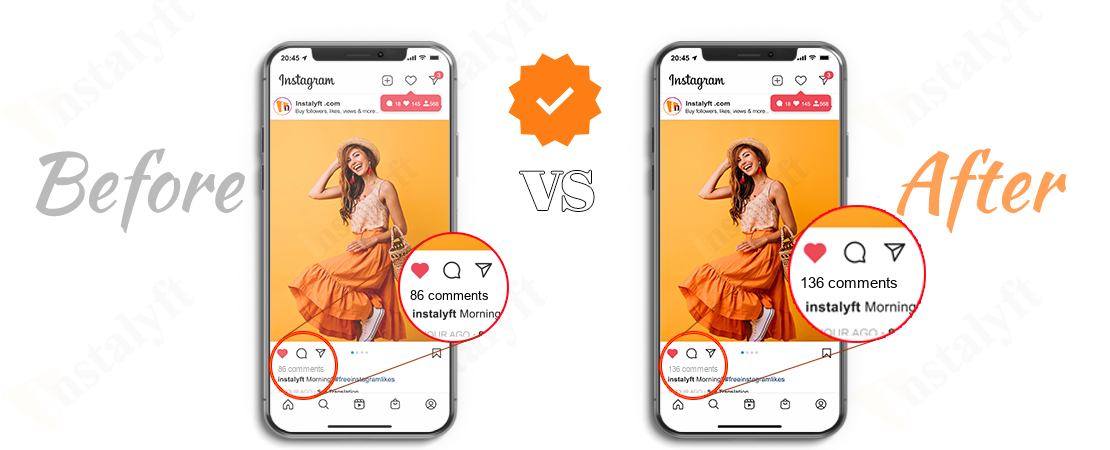 Before and After buying 10 Instagram Custom Comments