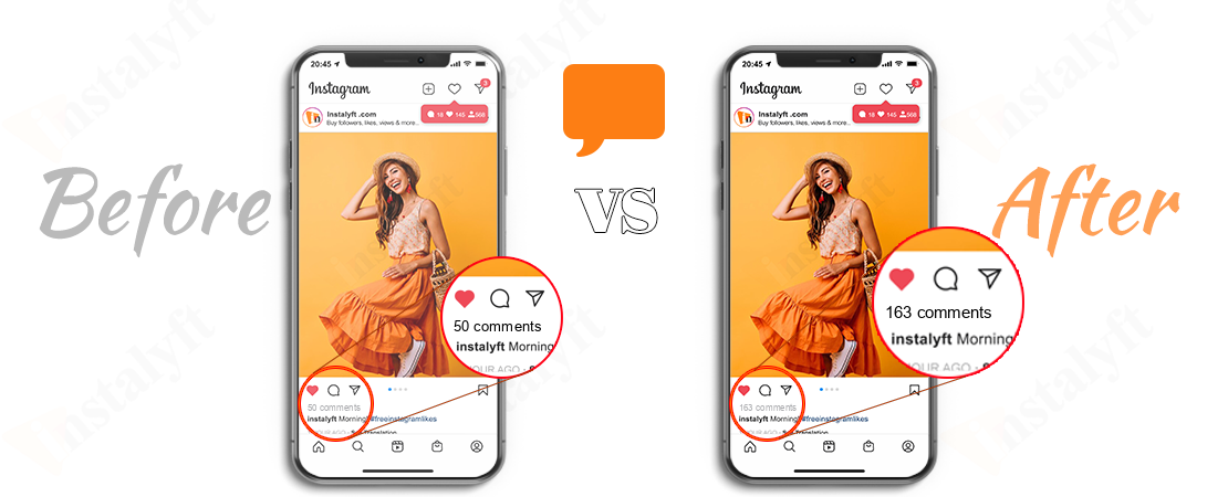Before and After buying 25 Instagram Comments
